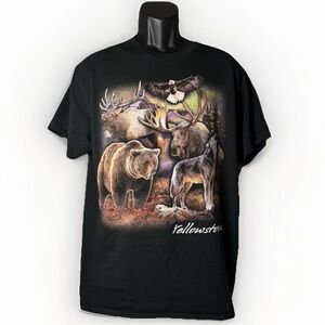 Vtg Y2K Yellowstone National Park Animals Wolf Elk Eagle Bear Black Men’s Size L